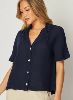 Bella Dahl Short Sleeve Flowy Button Down - Brazilian Navy- Short Sleeve