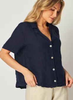 Bella Dahl Short Sleeve Flowy Button Down - Brazilian Navy- Short Sleeve