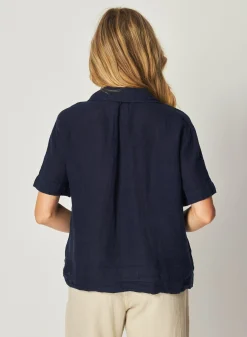 Bella Dahl Short Sleeve Flowy Button Down - Brazilian Navy- Short Sleeve