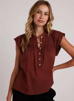 Bella Dahl Short Sleeve Pintuck Pullover - Cherry Mahogany- Short Sleeve