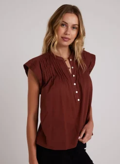 Bella Dahl Short Sleeve Pintuck Pullover - Cherry Mahogany- Short Sleeve