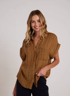 Bella Dahl Short Sleeve Pocket Button Down - Topaz Gold- Button Down