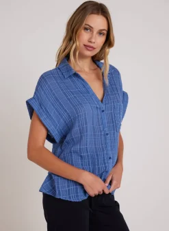 Bella Dahl Short Sleeve Pocket Button Down - Bright Indigo- Long Sleeve