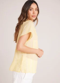 Bella Dahl Short Sleeve Pocket Pullover - Citron Yellow- Short Sleeve