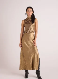 Bella Dahl Side Slit Bias Maxi Skirt - Gold Metallic- Skirts