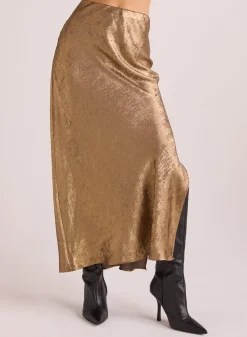 Bella Dahl Side Slit Bias Maxi Skirt - Gold Metallic- Skirts
