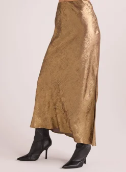 Bella Dahl Side Slit Bias Maxi Skirt - Gold Metallic- Skirts