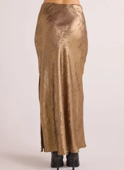 Bella Dahl Side Slit Bias Maxi Skirt - Gold Metallic- Skirts