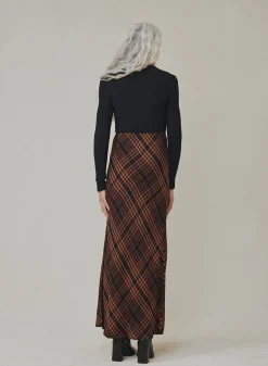 Bella Dahl Side Slit Bias Maxi Skirt - Autumn Ember Plaid- Skirts