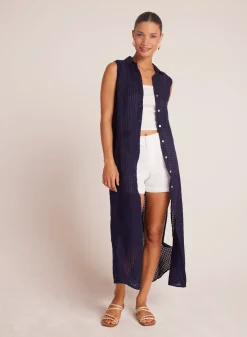 Bella Dahl Side Slit Duster Dress - Tropic Navy- Long Dresses