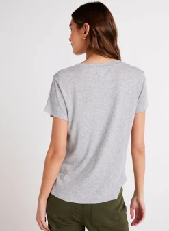 Bella Dahl Side Slit V-Neck Tee - Heather Ash- Seasonal Essentials