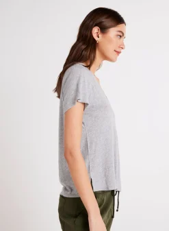 Bella Dahl Side Slit V-Neck Tee - Heather Ash- Seasonal Essentials