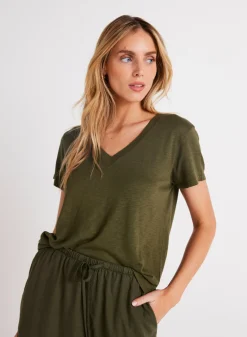 Bella Dahl Side Slit V-Neck Tee - Italian Herb- T-Shirts