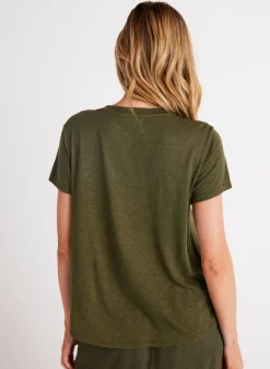 Bella Dahl Side Slit V-Neck Tee - Italian Herb- Short Sleeve