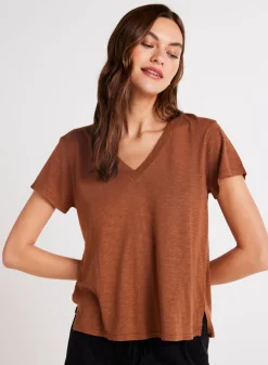 Bella Dahl Side Slit V-Neck Tee - Twilight Gold- Short Sleeve