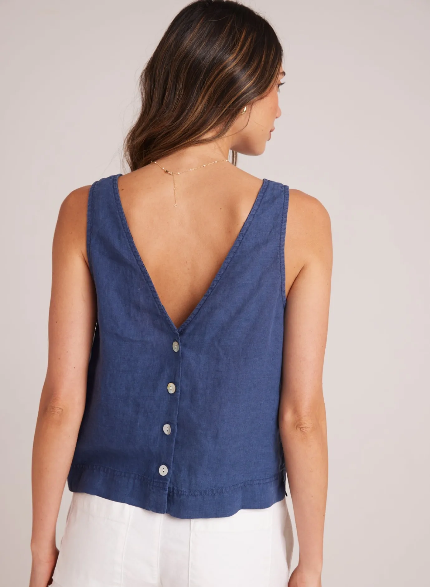 Bella Dahl Sleeveless Button Back V-Neck Top - Brazilian Navy- Sleeveless