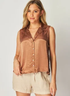 Bella Dahl Sleeveless Notch Collar Button Down - Curacao Coconut- Sleeveless