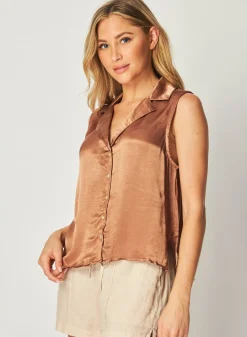 Bella Dahl Sleeveless Notch Collar Button Down - Curacao Coconut- Sleeveless