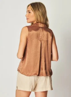 Bella Dahl Sleeveless Notch Collar Button Down - Curacao Coconut- Sleeveless