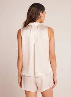 Bella Dahl Sleeveless Notch Collar Button Down - Playa Sand- Sleeveless