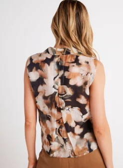 Bella Dahl Sleeveless Notch Collar Button Down - Harvest Floral Print- Sleeveless