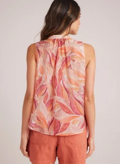 Bella Dahl Sleeveless Shirred Shoulder Blouse - Painted Leaves Print- Sleeveless