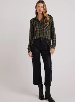 Bella Dahl Slouchy Pocket Button Down - Olive Plaid- Button Down