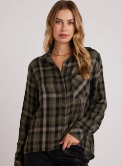 Bella Dahl Slouchy Pocket Button Down - Olive Plaid- Button Down