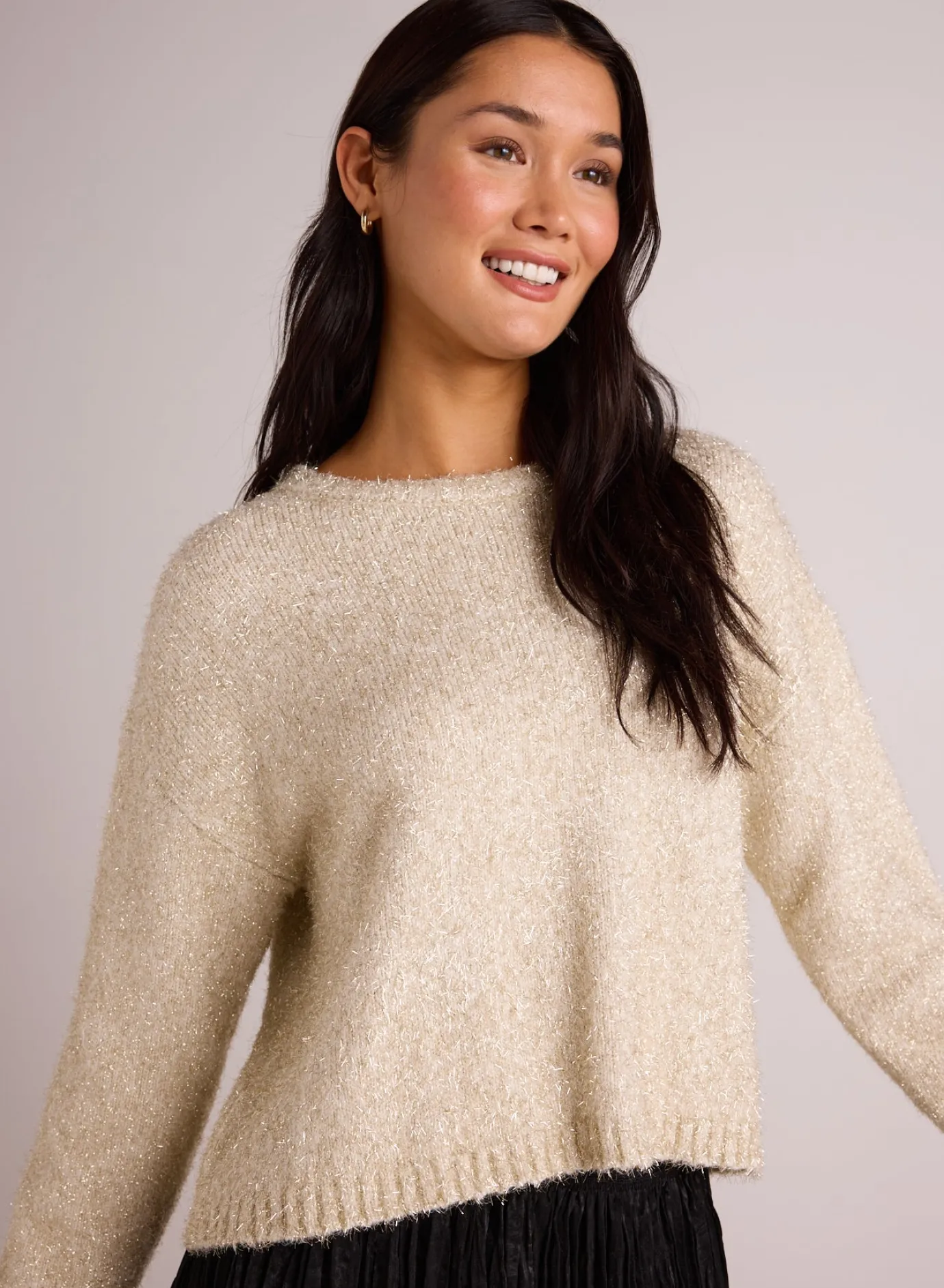 Bella Dahl Slouchy Sweater - Ivory Gold Shimmer- Sweaters