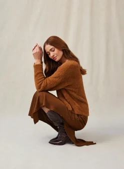 Bella Dahl Slouchy V-Neck Fuzzy Sweater - Twilight Gold- Sweaters