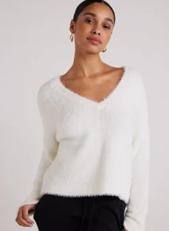 Bella Dahl Slouchy V-Neck Sweater - Winter White- Sweaters