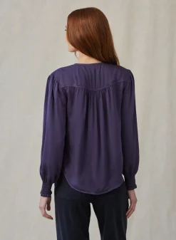 Bella Dahl Smocked Cuff Button Down - Galaxy Smoke- Essentials Tops