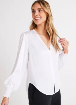 Bella Dahl Smocked Cuff Button Down - - Button Down