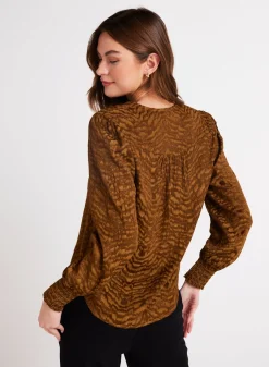 Bella Dahl Smocked Cuff Button Down - Bronzed Olive- Long Sleeve