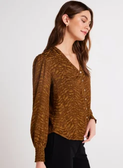 Bella Dahl Smocked Cuff Button Down - Bronzed Olive- Long Sleeve