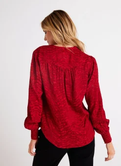 Bella Dahl Smocked Cuff Button Down - Garnet Red- Button Down