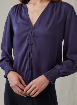 Bella Dahl Smocked Cuff Button Down - Galaxy Smoke- Button Down