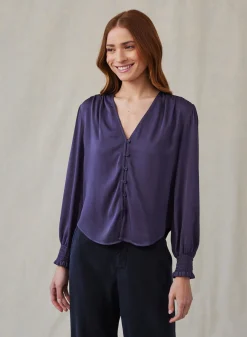 Bella Dahl Smocked Cuff Button Down - Galaxy Smoke- Seasonal Essentials