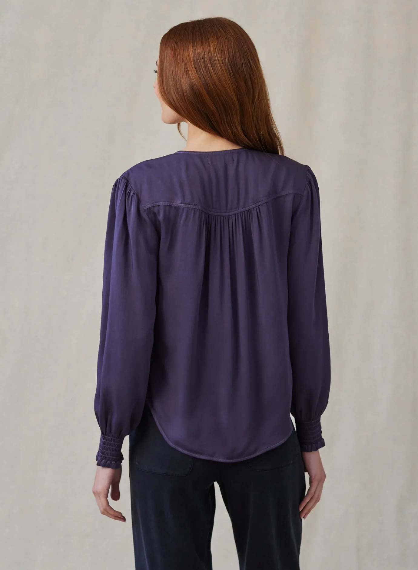 Bella Dahl Smocked Cuff Button Down - Galaxy Smoke- Seasonal Essentials