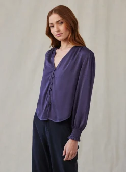 Bella Dahl Smocked Cuff Button Down - Galaxy Smoke- Seasonal Essentials