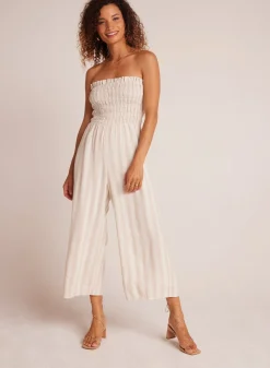 Bella Dahl Smocked Strapless Jumpsuit - Playa Sand Stripe- Rompers & Jumpsuits