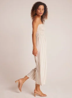 Bella Dahl Smocked Strapless Jumpsuit - Playa Sand Stripe- Rompers & Jumpsuits