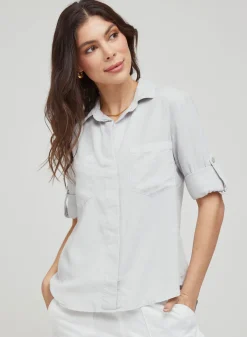 Bella Dahl Split Back Button Down - Foggy Sky- Essentials Tops
