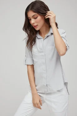 Bella Dahl Split Back Button Down - Foggy Sky- Essentials Tops