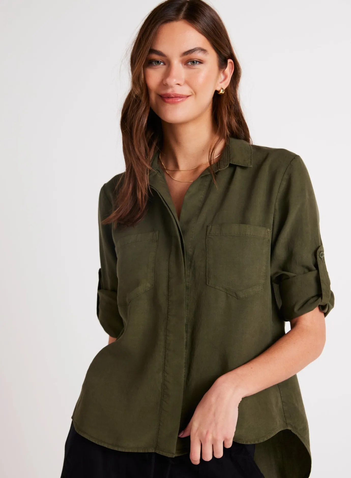 Bella Dahl Split Back Button Down - Italian Herb- Long Sleeve