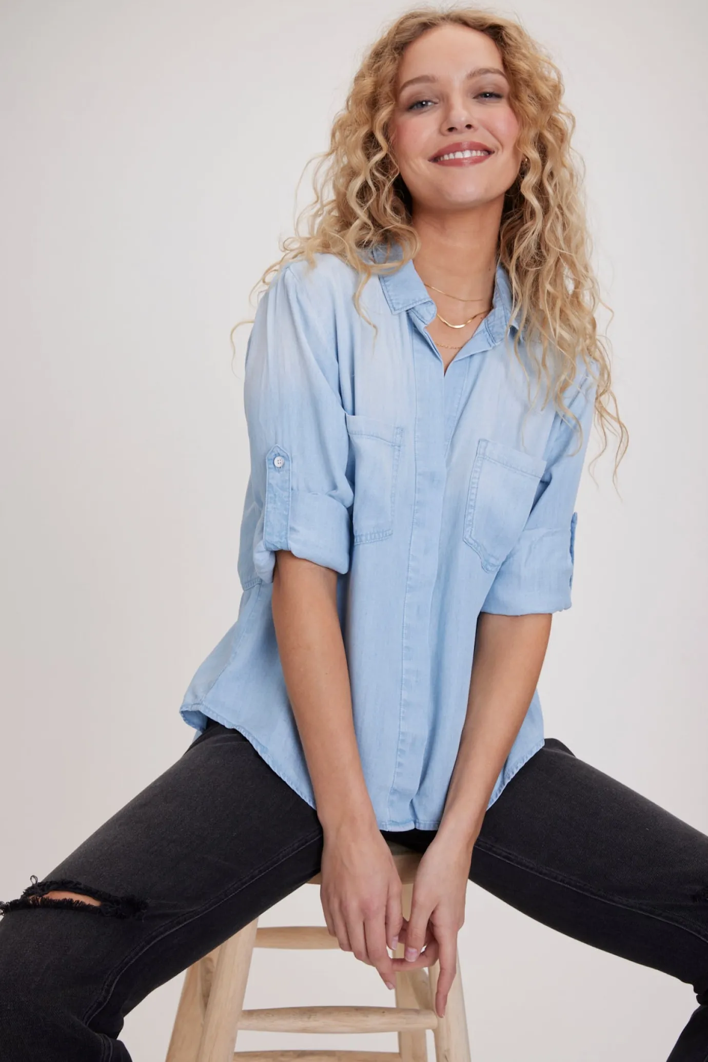 Bella Dahl Split Back Button Down - Sunbleach Wash- Button Down