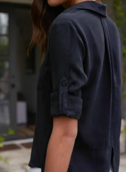 Bella Dahl Split Back Button Down - Vintage Black- Essentials Tops