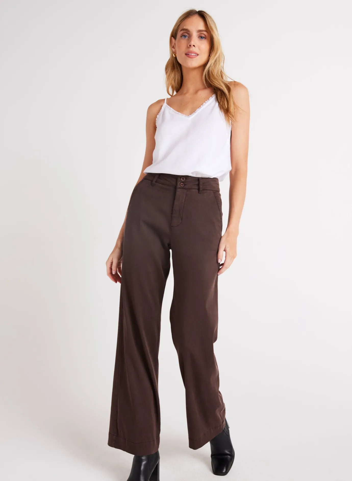 Bella Dahl Sydney Wide Leg Pant - Chestnut Brown- Essentials Bottoms