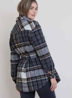 Bella Dahl Topanga Belted Shacket - Golden Honey Plaid- Outerwear