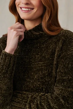 Bella Dahl Turtle Neck Chenille Sweater Dress - Italian Herb- Essentials Dresses